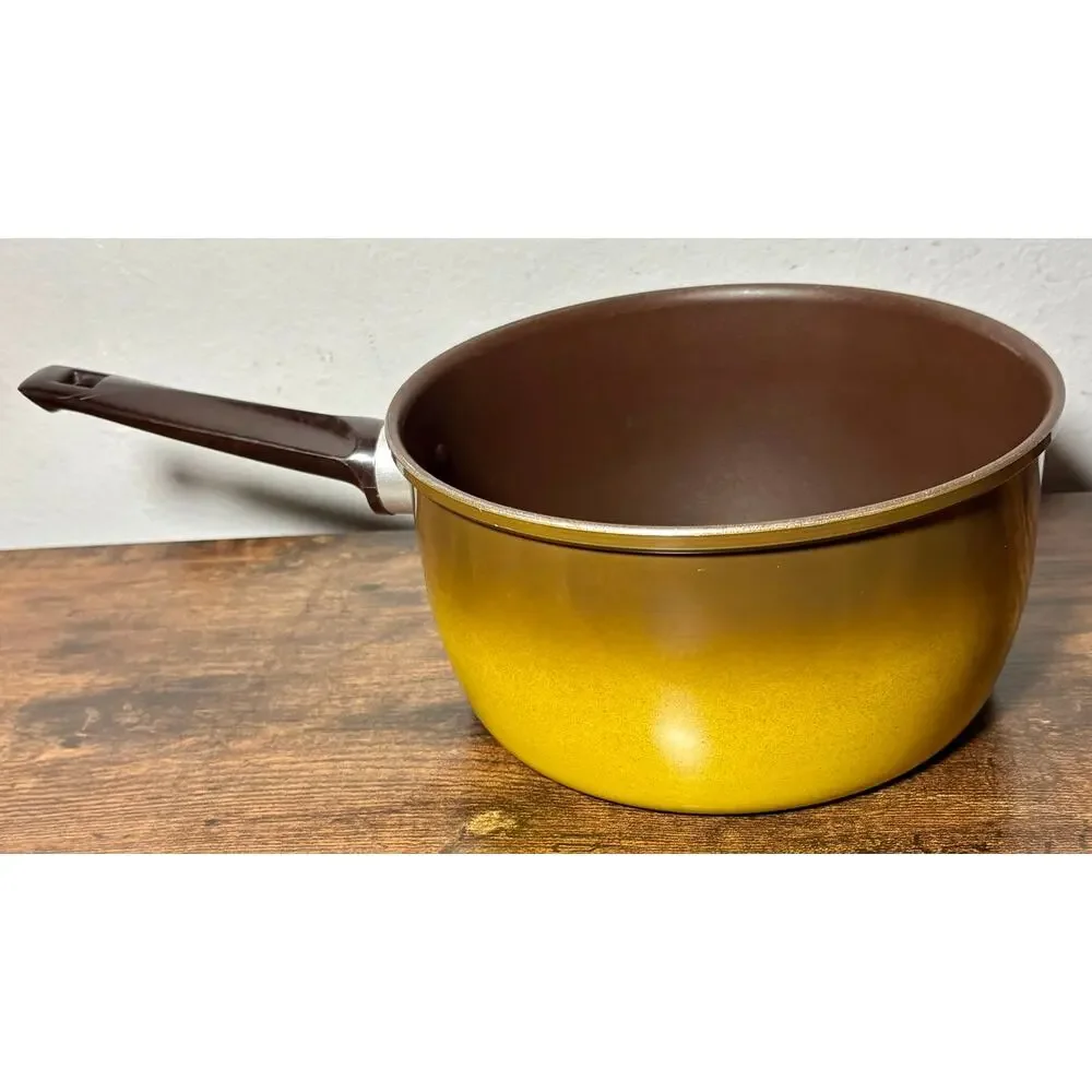 Vintage Revere Ware Color Clad 3 QT Saucepan 1801 Solid Aluminum Yellow & Brown